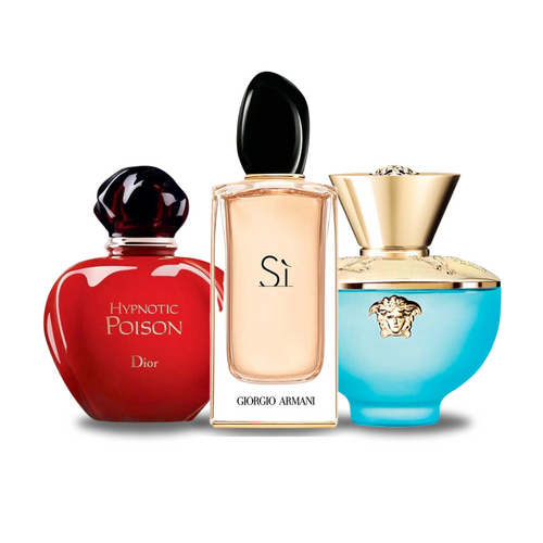 3 Parfüms zu Fabrikpreise (100ml)- Hypnotic Poison de Dior, Sì de Giorgio Armani, Dylan Turquoise de Versace