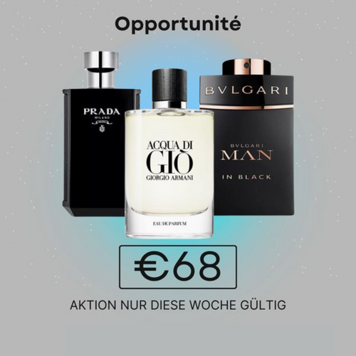 3 Parfüms zu Fabrikpreise (100ml) - Aqua di Giò de Giorgio Armani, Prada L'Homme IntenseBulgari Man,