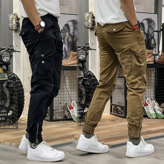 Herren-Cargohose mit elastischem Bund, Kordelzug und mehreren Taschen